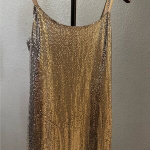 bebe silver Sequin Strapless Slip Dress